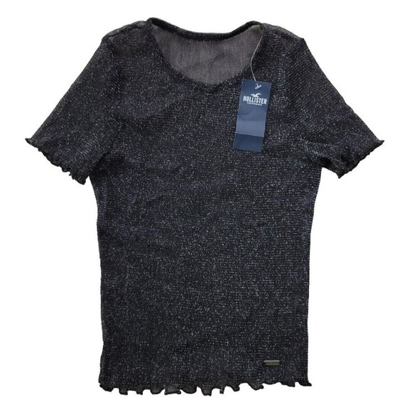 Hollister Tops - NEW Hollister Women's S Black Silver Thread Top Shirt Sheer Stretch Mesh Net